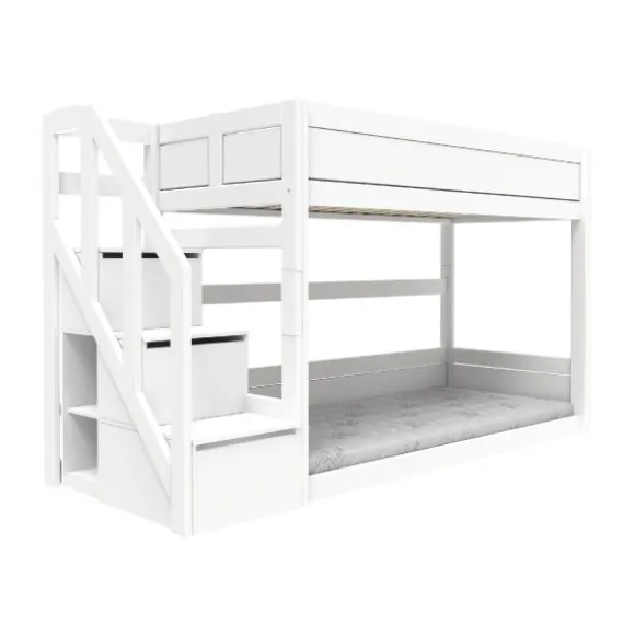LIFETIME Kidsrooms Laag Stapelbed Met Trapkast - Whitewash - Luxe Lattenbodem
