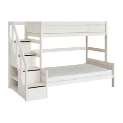 LIFETIME Kidsrooms Stapelbed Family met Trapkast Whitewash 120 x 200 cm