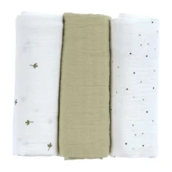 Lässig Swaddle & Burp L Multidoek - GOTS - 3pcs - 85 x 85 cm - Leave Olive