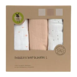 Lässig Swaddle & Burp L Multidoek - GOTS - 3pcs - 85 x 85 cm - Leave Olive