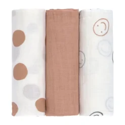 Lässig Swaddle Doek (3 stuks) 85 x 85 cm - Tiny Smile - Maple