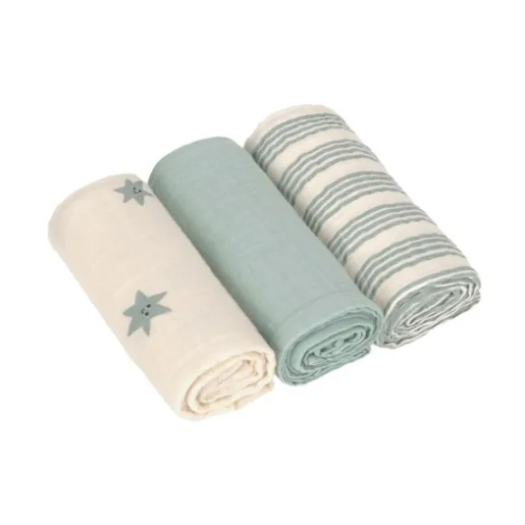 Lässig Tiny Team Swaddle & Burp Doeken - 3 Stuks - 60 x 60 cm - Granite Green