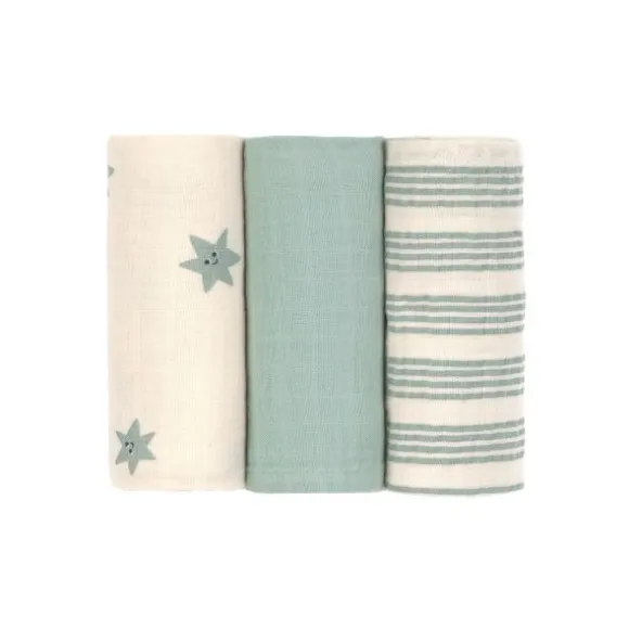 Lässig Tiny Team Swaddle & Burp Doeken - 3 Stuks - 60 x 60 cm - Granite Green