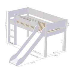 Manis-h Combinatie Halfhoogslaper Met Lattenbodem En Glijbaan - LOKE - 90x200 cm