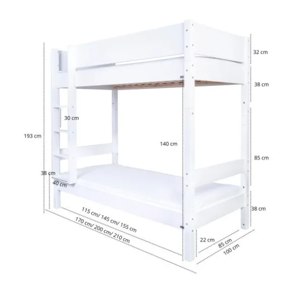 Manis-h MAIA Combinatie Hoog Stapelbed Met 2*Lattenbodem - 90 x 160 cm
