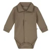 Mats & Merthe Noah Romper Met Kraag Lange Mouw Taupe 1 Mnd