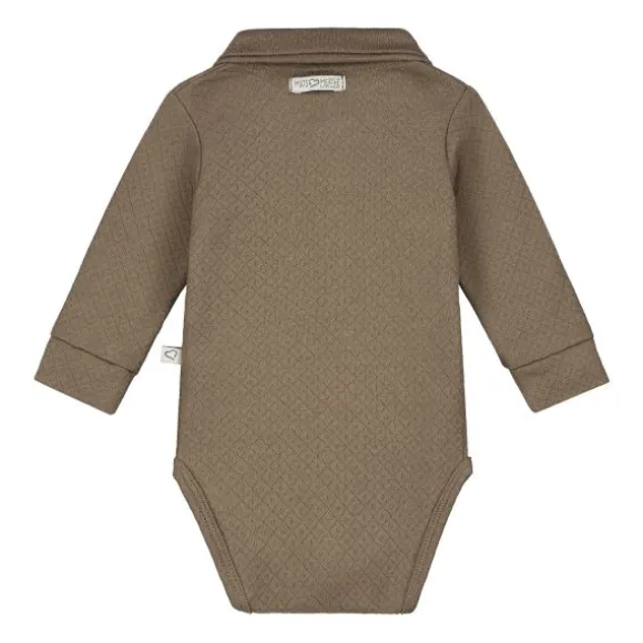 Mats & Merthe Noah Romper Met Kraag Lange Mouw Taupe 1 Mnd