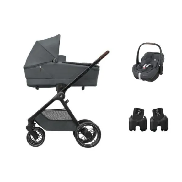 Maxi-Cosi Oxford+ Kinderwagen 3-in-1 - Twillic Graphite | Pebble 360 Pro 2 Autostoeltje | Autostoel Adapters