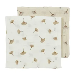 Meyco Baby Gingko Hydrofiele Doeken - 2-Pack - Offwhite/Soft Sand - 70x70 cm
