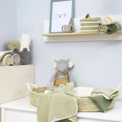 Meyco Baby Uni Monddoekjes - 3 Stuks - Pre-Washed Hydrofiel - 30 x 30 cm - Naturel/Soft Olive/Olive Green