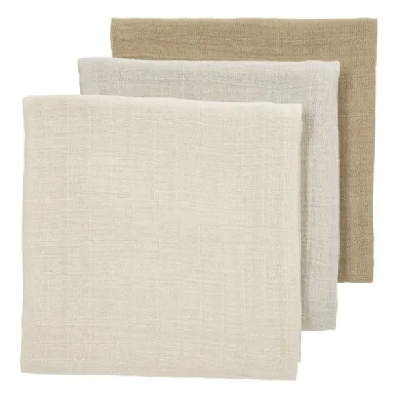 Meyco Baby Uni Pre-Washed Hydrofiele Doeken – 3 Stuks/70x70 cm - Offwhite/Soft Sand/Taupe