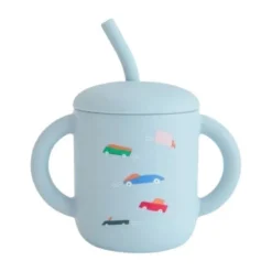 Mushie Siliconen Oefenbeker Met Rietje - Retro Cars