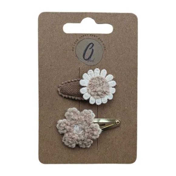 Ootje Kadootje Babyhaarclipjes - Bloem Bruin/Zand Bouclé - 2 stuks