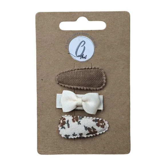 Ootje Kadootje Babyhaarclipjes - Bruin / Mini Grosgrain/ Print - 3 st.