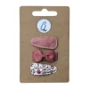 Ootje Kadootje Babyhaarclipjes - Fleurs / Strikje / Dusty Rose Linnen - 3 st.