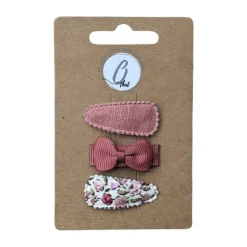 Ootje Kadootje Babyhaarclipjes - Fleurs / Strikje / Dusty Rose Linnen - 3 st.
