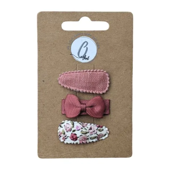 Ootje Kadootje Babyhaarclipjes - Fleurs / Strikje / Dusty Rose Linnen - 3 st.