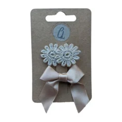 Ootje Kadootje Haarclip Kant Bloem / Grote Strik Zand