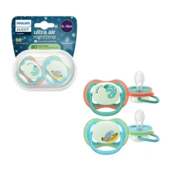 Philips Avent Ultra Air Fopspeen - 6-18 Mnd - 2 Stuks - Plant-based - Glow In The Dark