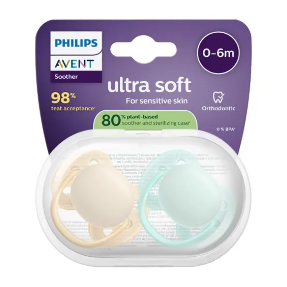 Philips Avent Ultra Soft Fopspeen - 0-6 Mnd - 2 Stuks - Plant-based