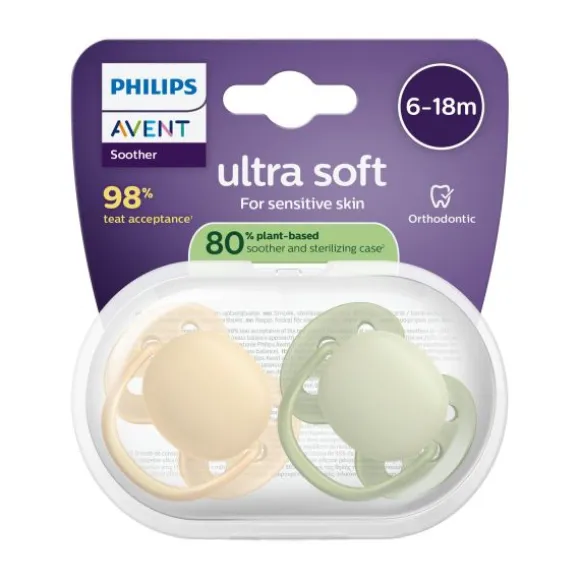 Philips Avent Ultra Soft Fopspeen - 0-6 Mnd - 2 Stuks - Plant-based
