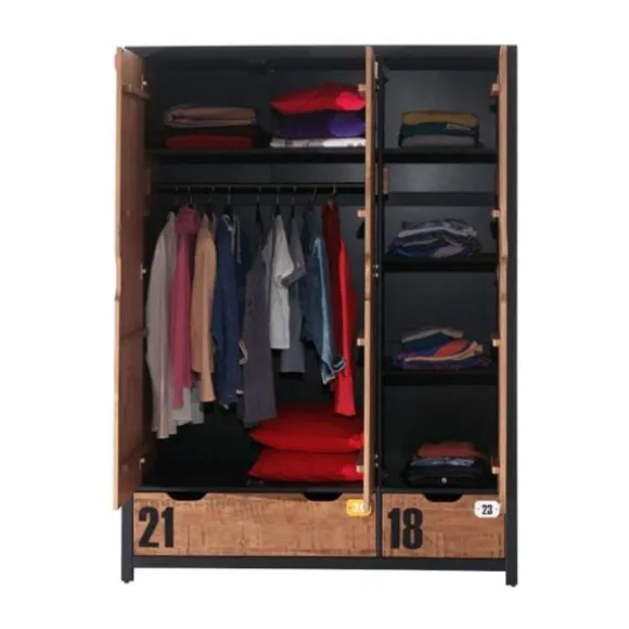 Vipack Alex Kledingkast Bruin / Zwart 3-Deurs