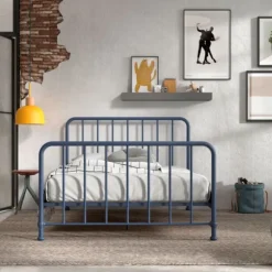 Vipack Bronxx Bed - 140 x 200 cm - Mat Blue Denim