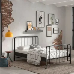 Vipack Bronxx Bed - 140 x 200 cm - Mat Blue Denim