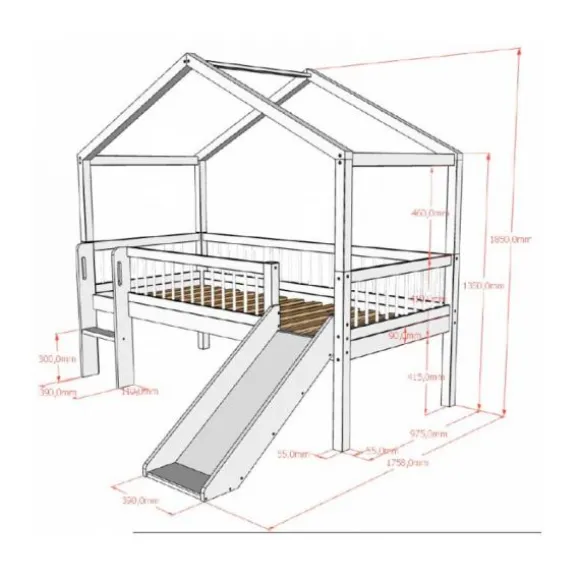 Vipack Huisbed met Glijbaan - Forrest Beuk - 90 x 200 cm - Wit