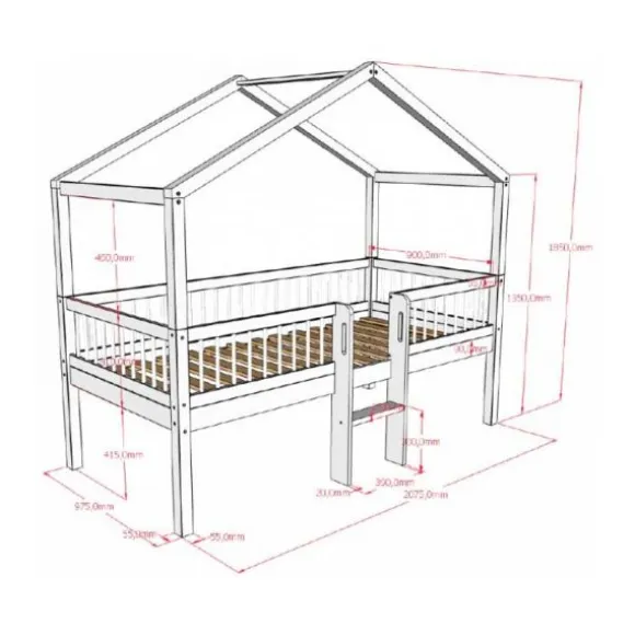 Vipack Huisbed met Glijbaan - Forrest Beuk - 90 x 200 cm - Wit