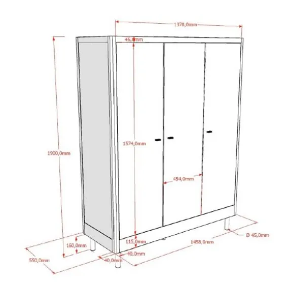 Vipack Kleerkast 3-Deurs - Forrest Beuk - Wit