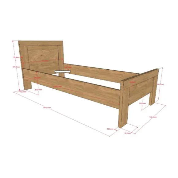 Vipack Sam Bed - 90 x 200 cm - Eik
