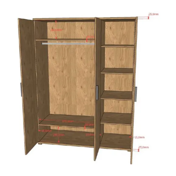Vipack Sam 3-Deurs Kledingkast - Eik