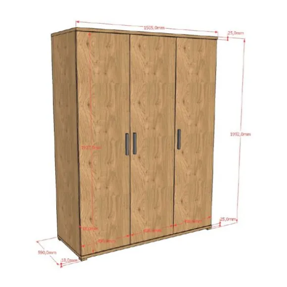 Vipack Sam 3-Deurs Kledingkast - Eik