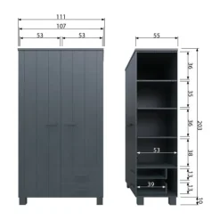 Woood Dennis Kledingkast + Laden Steel Grey 2-Deurs