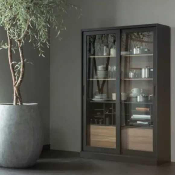 Woood James Vitrinekast Noten Zwart