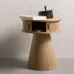 Woood Karri Nachtkastje - Rond - Hout Naturel